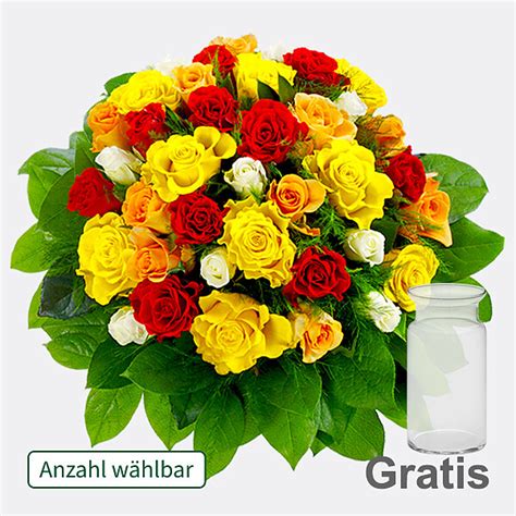 Bunter Rosenstrau Mit Vase Blumen Online Verschicken Auf Floraprima De