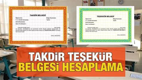 Takdir Teşekkür belgesi hesaplama 5 6 7 8 9 10 11 ve 12 sınıf dönem