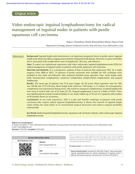 Pdf Video Endoscopic Inguinal Lymphadenectomy For Radical Management Of Inguinal Nodes In