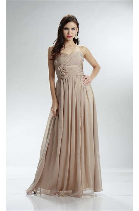 Beautiful Strapless Empire Waist Long Champagne Chiffon Bridesmaid