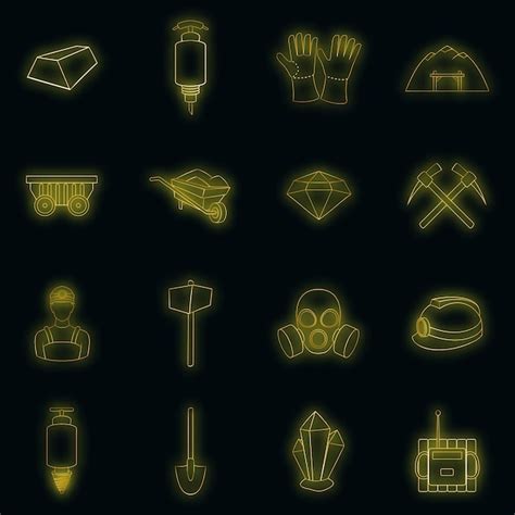 Premium Vector Mining Icons Set In Neon Style Quarrying Industry Set