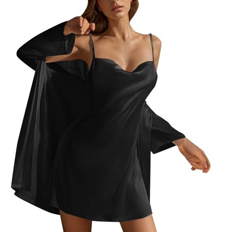 2 Piece Pajamas Women Sexy Ice Silk Nightgowns Robes Summer Pure