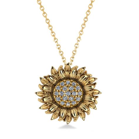 Sunflower Diamond Pendant Necklace 14k Yellow Gold 0 19ct Pendant