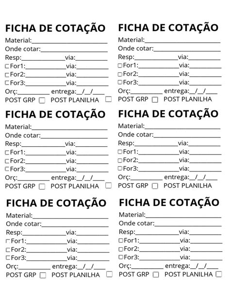 Ficha De Cotação Pdf