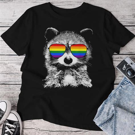 Raccoon Lgbt Sunglasses Rainbow Flag Gay Pride Month Women T Shirt Mazezy