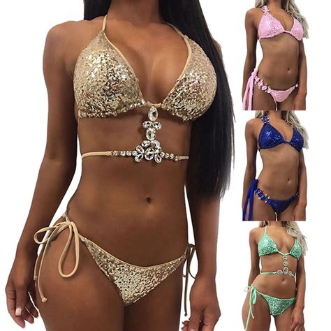 Sexy Bikini Set For Women Summer Rhinestone Micro Swimwear