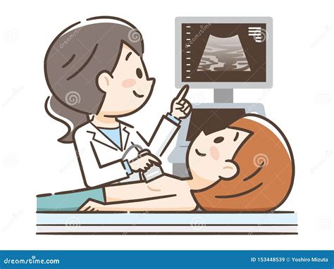 Illustration Of A Woman Undergoing A Chest Ultrasound Stock Vector