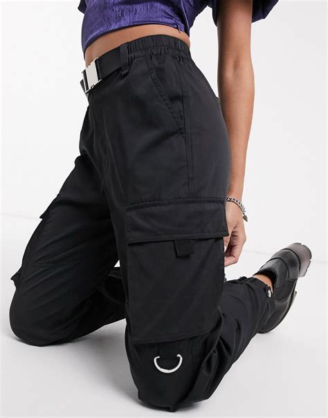 Bershka Canvas Utility Cargo Pants With Chain In Black Lyst