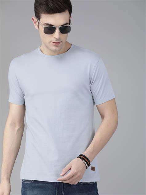 The Roadster Lifestyle Co Men Blue Solid Round Neck Pure Cotton T Shirt Price History