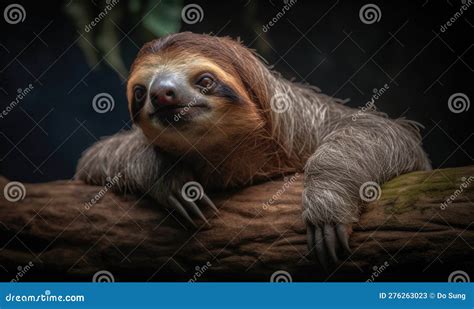 A Beautiful Photograph Of The Pygmy Three Toed Sloth Stock Illustration