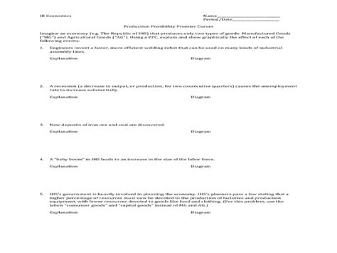 Production Possibility Frontier Curves Worksheet For 11th Higher Ed Lesson Planet