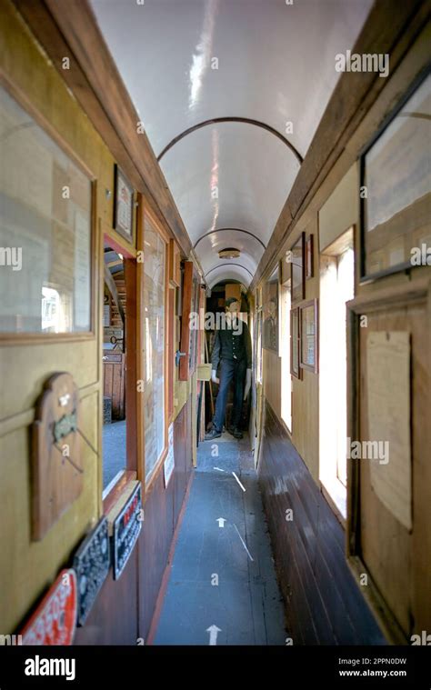 Interior of vintage steam train carriage at the GWR preserved railway ...