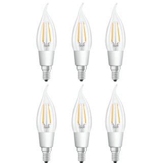 6 x Osram LED Filament Windstoß Kerze 4 5W 40W E14 klar 470lm GLOWd