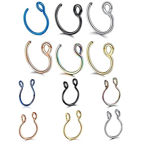 SOVSEFD 12 PCS 20 Gauge Fake Septum Nose Rings Hoop Non Piercing 316L