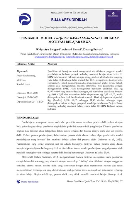 Pdf Pengaruh Model Project Based Learning Terhadap Motivasi Belajar Siswa