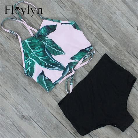 Floylyn Tank Top Sexy Women Leaf Print Bikini Swimwear High Waist Women