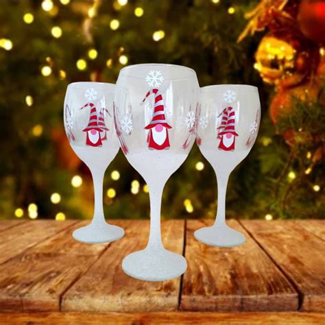 Christmas Glitter Wine Glasses Gonk Themed Christmas Gifts Etsy