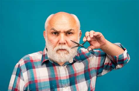 Premium Photo Barber Scissors Middle Aged Man Portrait Of Old Bald