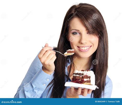 Woman Eating Cake Stock Image Image Of Cheerful Girl 8842449