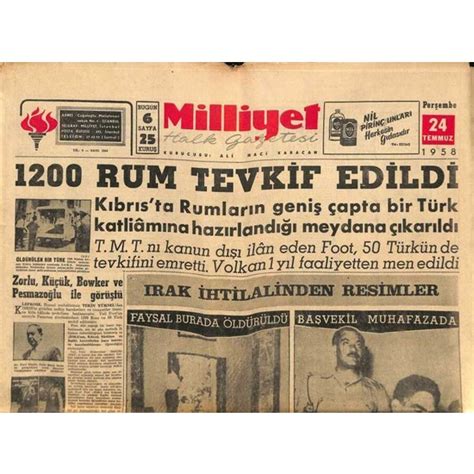 Gökçe Koleksiyon Milliyet Halk Gazetesi 24 Temmuz 1958 Fiyatı