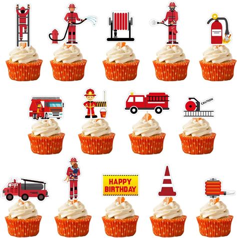 Kuchen Toppers St Ck Kinder Cupcake Toppers Feuerwehrauto Thema