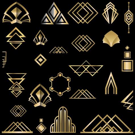 Art Deco Geometric Shapes Golden Geometrical Vector Image