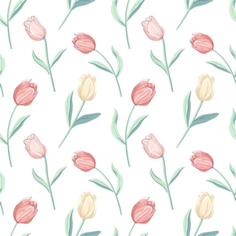 Premium Vector Vector Seamless Pattern With Tulips Spring Background