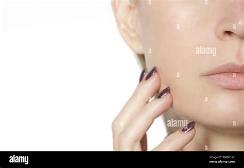 Beautiful Woman Is Touching Her Face Close Up Studio Portrait Beauty