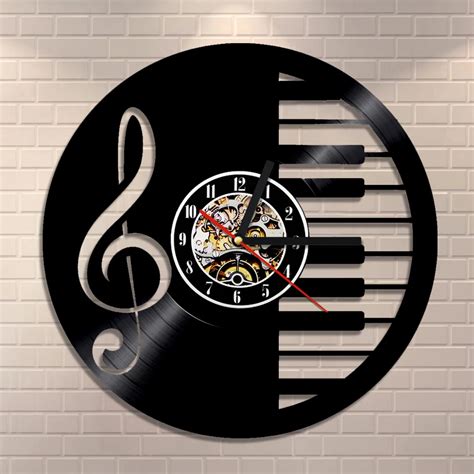 Piece Piano Keyboard Vinyl Lp Record Wall Clock Music Room Decor Retro