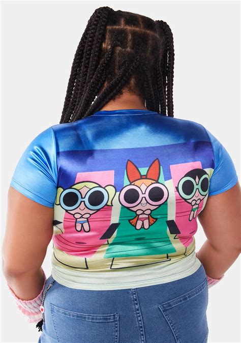 Plus Size Dolls Kill X The Powerpuff Girls Relaxing Satin Cropped Tee