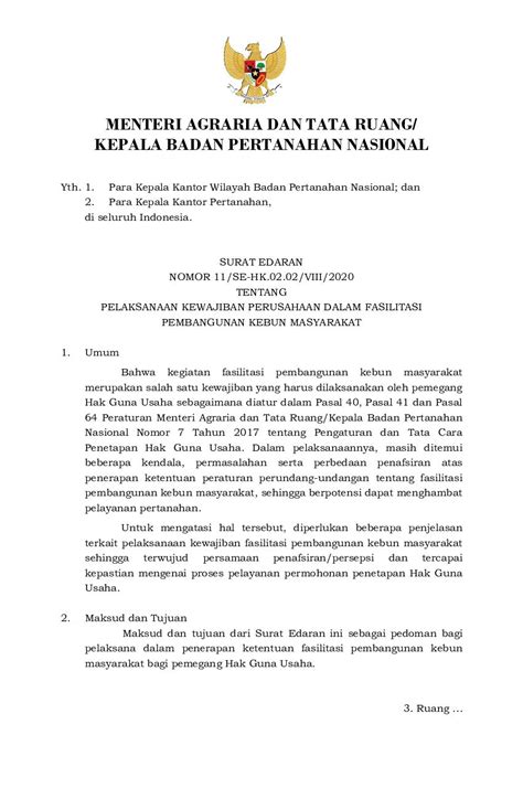 Surat Edaran Kepala Badan Pertanahan Nasional No 11 SE HK 02 02 VIII