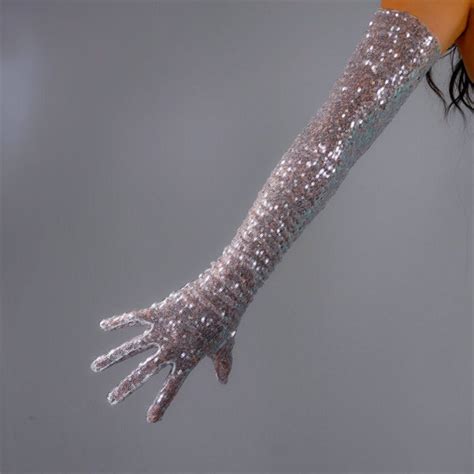 Shiny Iconic Sequin Opera Gloves Cm Bling Bling Satin Etsy