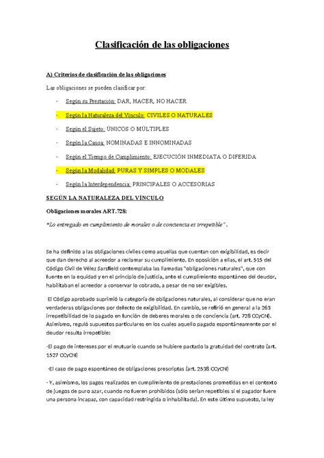 Unidad V Obligaciones Bolilla Clasificaci N De Las Obligaciones A