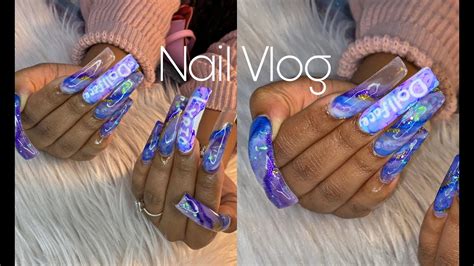 Nail Vlog Watch Me Get My Extra Long Nails Done Purple And Blue