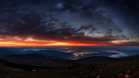 Premium AI Image | A sunset over the mountains with a red sky and clouds