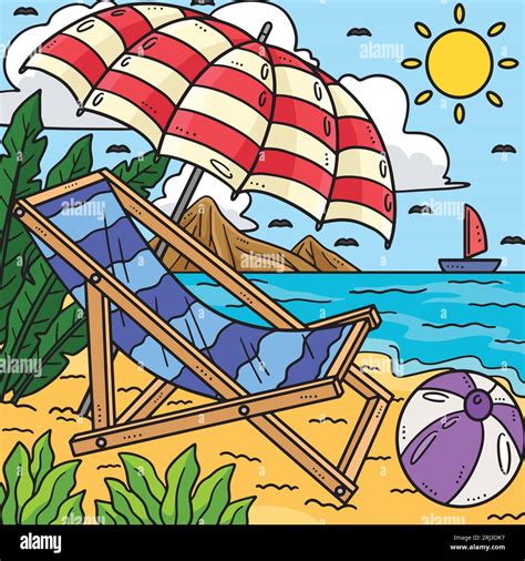 Summer Sun Lounger And Sunshade Colored Cartoon Stock Vector Image