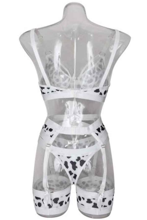 Sexy Cow Print Valentines Four Piece Lingerie Set Wow Garments