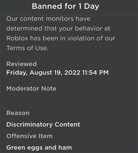 Banned For 1 Day Our Content Monitors Have Determined That Your Behavior At Roblox Has Been In