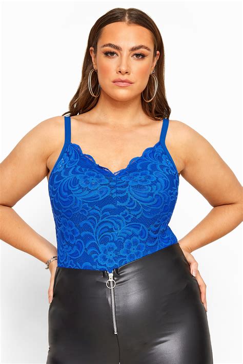 Limited Collection Cobalt Blue Scalloped Lace Bodysuit Yours Clothing