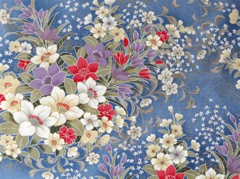 Japanese Floral Fabric Large Floral Print Blue By Bunneycollective