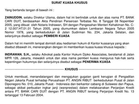 Detail Contoh Surat Kuasa Khusus Wanprestasi Koleksi Nomer 50