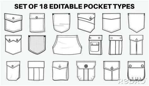 Obraz Patch Pocket Flat Sketch Vector Illustration Set Different Types