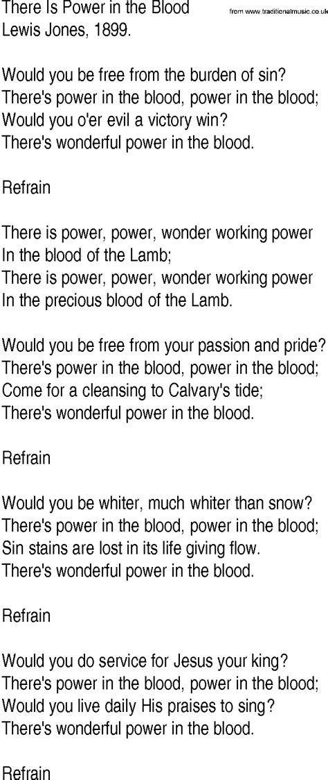 Hymn And Gospel Song Lyrics For There Is Power In The Blood By Lewis Jones