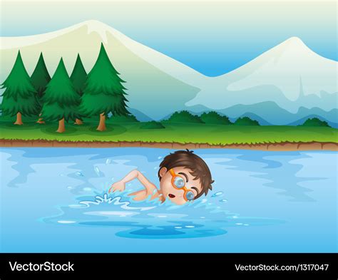 A Boy Swimming At River Royalty Free Vector Image