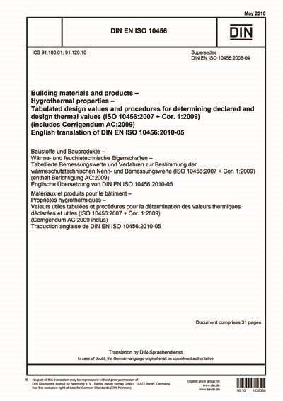 DIN EN ISO 10456:2010 - Building materials and products - Hygrothermal ...