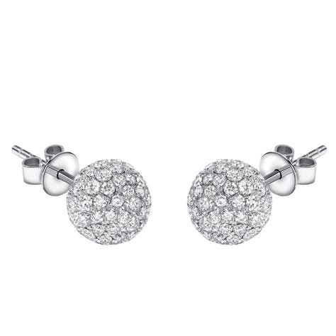 1.75 Carat Round Pave Set Diamond 18 KT White Gold Tresor Ball Stud ...