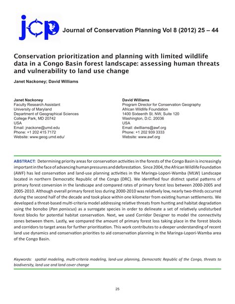 Pdf Conservation Prioritization And Planning With Limited Wildlife Data In A Congo Basin