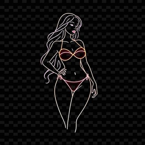 Curvy Woman In Bikini Neon Minimalist Art Design With Simple Colors Theme Decorated With Clean