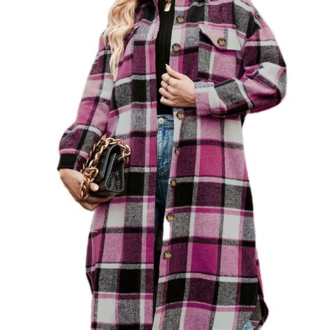 Plaid Shirt Jacket Long Sleeve Button Up Casual Plaid Shacket For