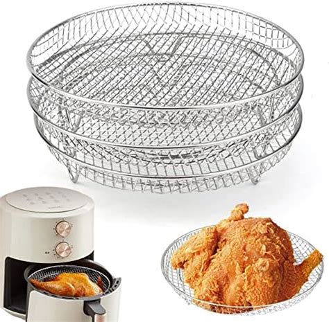 3 Pieces Air Fryer Racks Stainless Steel Air Fryer Basket Tray 3 Layer Stackable Dehydrator